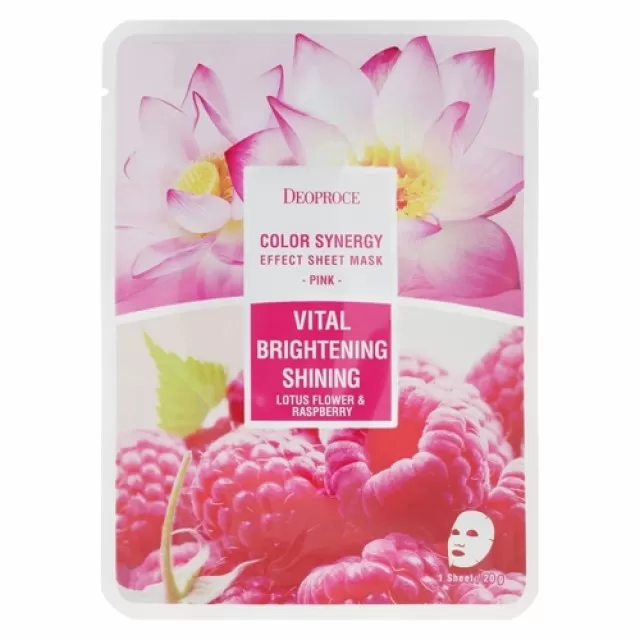 Deoproce Color Synergy Маска тканевая с экстрактом малины и лотоса | 20г | Color Synergy Effect Sheet Mask Pink Vital Brightening Shining Lotus Flower and Raspberry