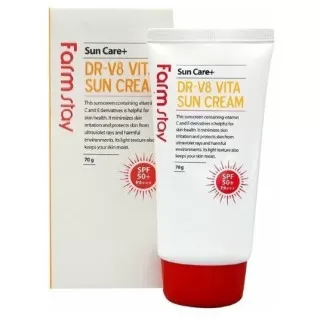FarmStay DR-V8 Солнцезащитный крем для лица, витаминизированный SPF50+ PA+++ | 70г | DR-V8 Vita Sun Cream SPF50+ PA+++