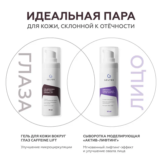 ГЕЛЬТЕК Гель для кожи вокруг глаз Caffeine Lift против темных кругов и отечности, 30мл, GELTEK