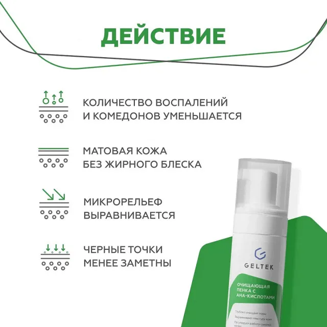 ГЕЛЬТЕК cleansing Очищающая пенка с AHA-кислотами, 150мл, GELTEK