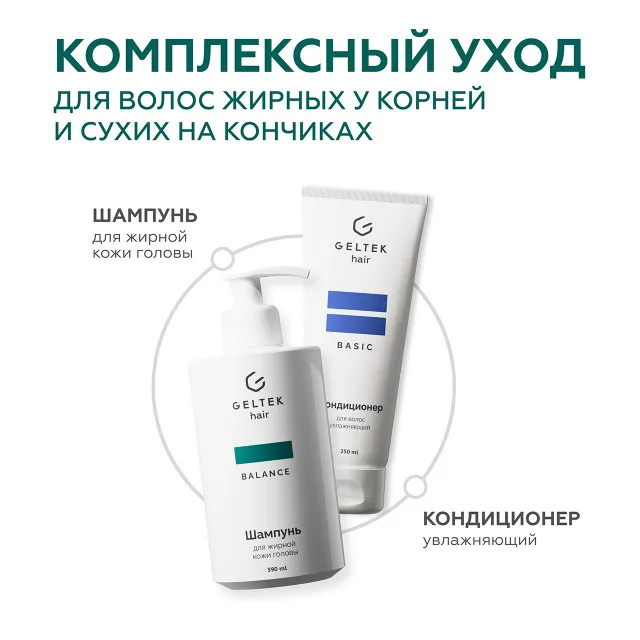 ГЕЛЬТЕК hair Шампунь для жирной кожи головы, 390мл (флакон с дозатором), GELTEK