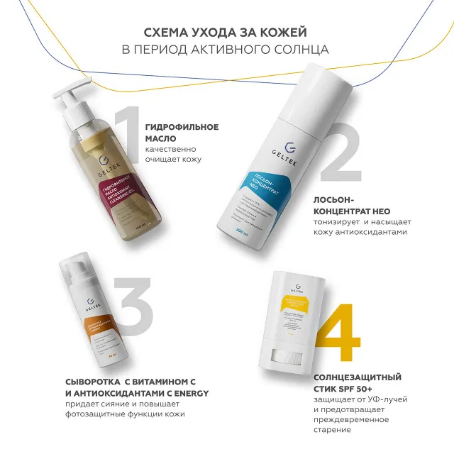 ГЕЛЬТЕК sun protection Солнцезащитный стик для лица SPF50+, 17.5г, GELTEK