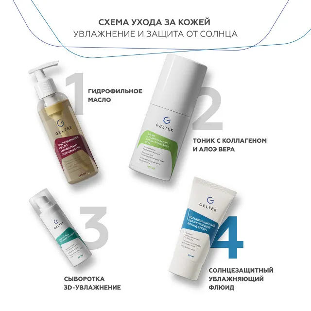 ГЕЛЬТЕК sun protection Солнцезащитный увлажняющий флюид SPF50+, 50мл, GELTEK