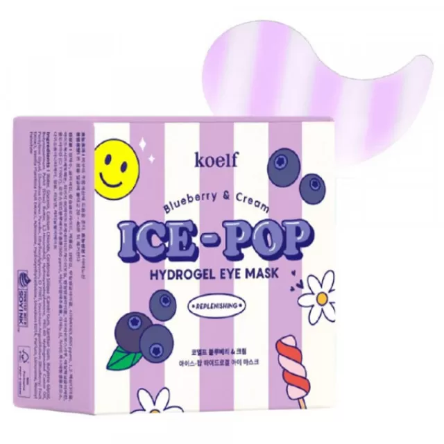 koelf Ice-Pop Гидрогелевые патчи для кожи вокруг глаз c голубикой | 60шт | Blueberry and Cream Ice-Pop Hydrogel Eye Mask