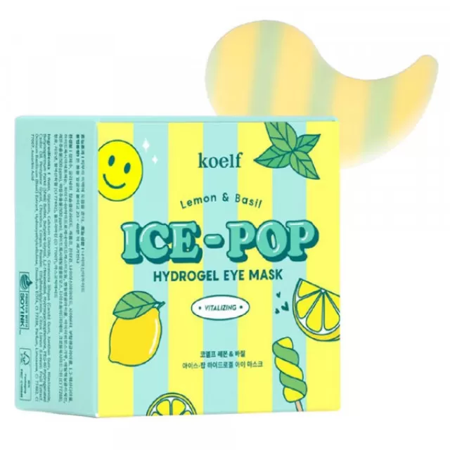 koelf Ice-Pop Гидрогелевые патчи для кожи вокруг глаз с экстрактом лимона и базилика осветляющие | 60шт | Ice-Pop Lemon and Basil Hydrogel Eye Mask