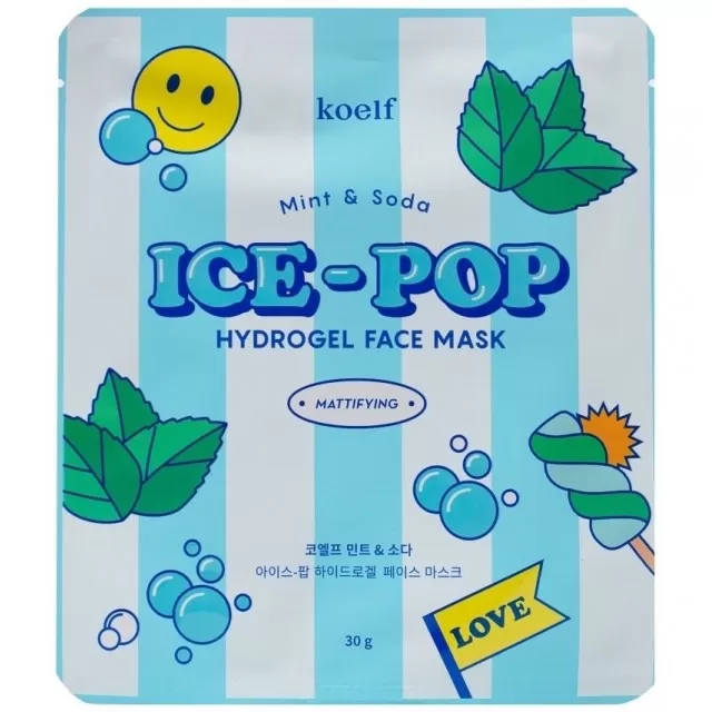 koelf Ice-Pop Гидрогелевая маска для кожи лица освежающая с мятой и содой | 30г | Mint and Soda Ice-Pop Hydrogel Face Mask