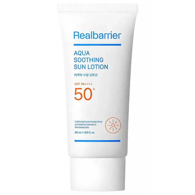 Real Barrier Aqua Soothing Солнцезащитный лосьон, увлажняющий и успокаивающий кожу, SPF50+ PA++++ | 50мл | Real Barrier Aqua Soothing Sun Lotion SPF 50+ PA++++