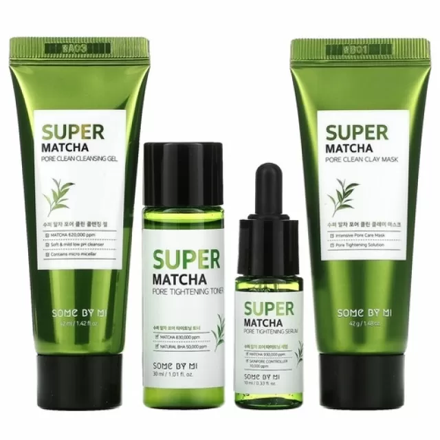 SOME BY MI Super Matcha Набор миниатюр для сужения пор с чаем матча | 42мл+42мл+30мл+10мл | Super Matcha Pore Care Starter Kit