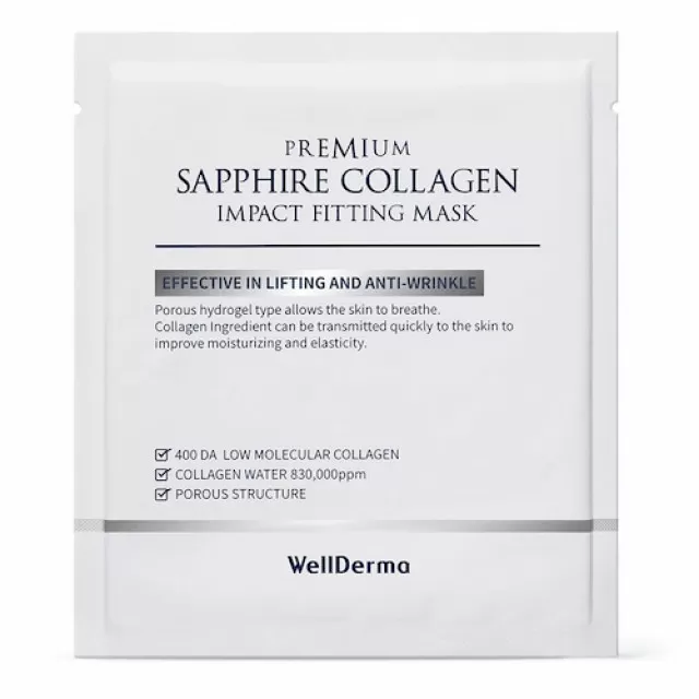 WellDerma Маска гидрогелевая для лица с коллагеном и сапфировой пудрой | 25г | Premium Sapphire Collagen Impact Fitting Mask