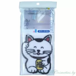 AISEN Мочалка массажная Manekineko (Кошка удачи), средней жесткости | BCAT-1 Body Towel, Manekineko