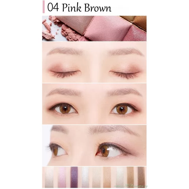 seaNtree Палетка теней для век, 9 оттенков, No.04 Pink Brown | 10г | 3x3 Cube Eye Shadow, No.04 Pink Brown