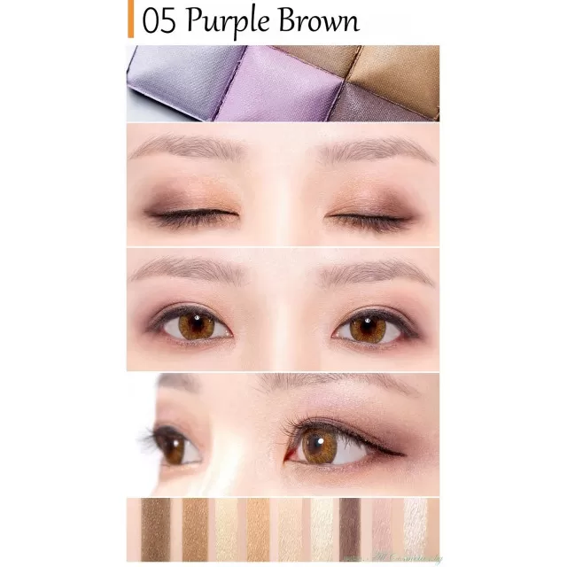 seaNtree Палетка теней для век, 9 оттенков, No.05 Purple Brown | 10г | 3x3 Cube Eye Shadow, No.05 Purple Brown