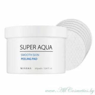 MISSHA SUPER AQUA Smooth Skin Пилинг-диски (очищающие маски на ватном диске), с кислотами AHA BHA PHA | 60шт(108г) | SUPER AQUA Smooth Skin peeling pad