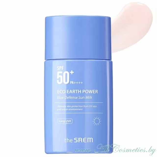 the SAEM ECO EARTH POWER Молочко солнцезащитное, SPF 50+ PA++++ | 40мл | ECO EARTH POWER Blue Defense Sun Milk, SPF 50+ PA++++