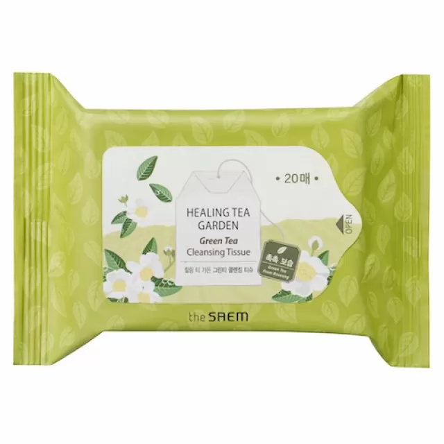 the SAEM Healing Tea Garden Салфетки очищающие, для снятия макияжа, с экстрактом зеленого чая | 20шт | Healing Tea Garden Green Tea Cleansing Tissue 