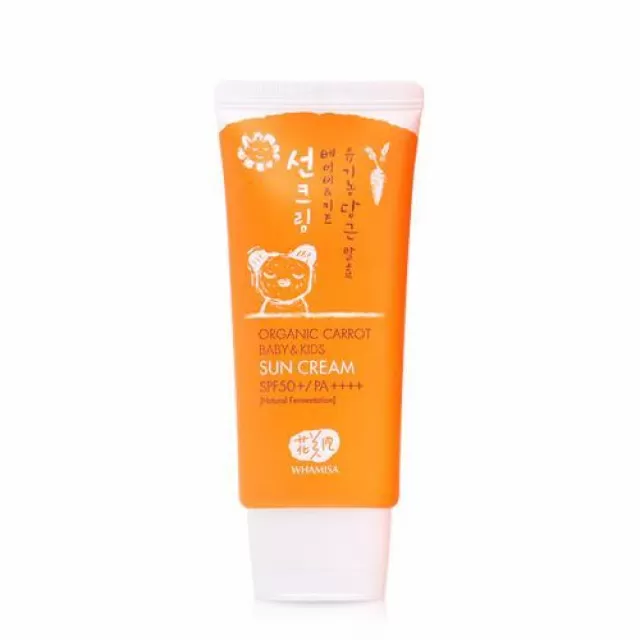 WHAMISA Organic Carrot Baby and Kids Детский солнцезащитный крем, на основе ферментов моркови, SPF 50+ PA++++ | 60г | Organic Carrot Baby and Kids Sun Cream, SPF 50+ PA++++