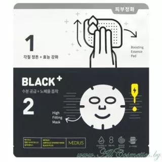 MEDIUS Ampoule Synergy Концентрированная маска для лица, Древесный уголь + | 33мл (30мл+3мл) | Ampoule Synergy Mask - Black Plus