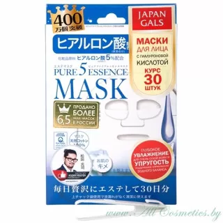 JAPAN GALS Pure 5 Essence Маска для лица, курс 30шт, с гиалуроновой кислотой | 30шт | Pure 5 Essence Mask, Hyluronic acid, 30P