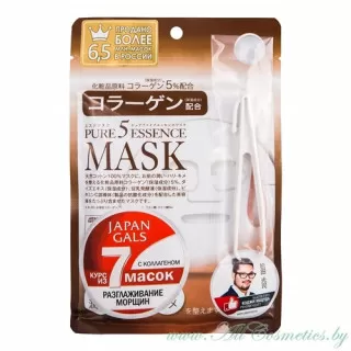 JAPAN GALS Pure 5 Essence Маска для лица, курс 7шт, с коллагеном | 7шт | Pure 5 Essence Mask, Collagen, 7P