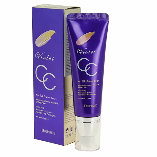 Deoproce CC Крем с экстрактом черники, 23 песочный бежевый | 50г |  Violet CC Cream SPF50+ PA+++, 23 Sand Beige