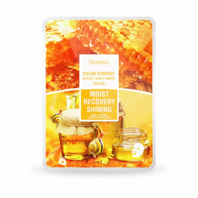 Deoproce Color Synergy Маска тканевая с экстрактами меда и муцина улитки | 20г | Color Synergy Effect Yellow Moist Recovery Shining Sheet Mask
