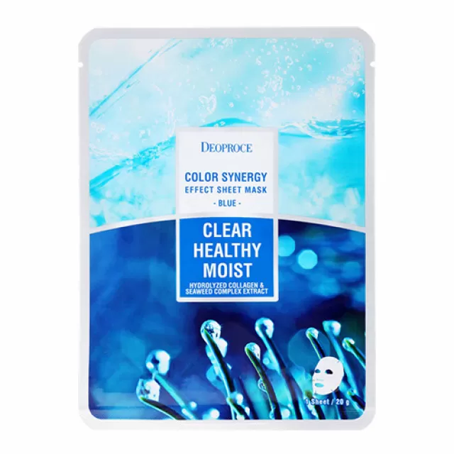 Deoproce Color Synergy Маска тканевая увлажняющая оздоравливающая  с коллагеном и экстрактами водорослей | 20г | Color Synergy Effect Sheet Mask Blue Clear Healthy Moist