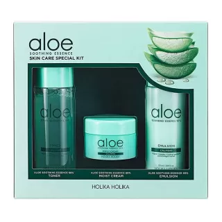 HOLIKA HOLIKA Набор увлажняющий для лица с алоэ | 50/50/20 мл | Aloe Soothing Essence Skin Care Special Kit 